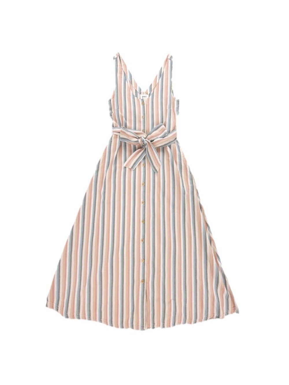 NWT Pact Stucco Vertical Stripe Harbour Midi Dress Sz M Cotton Linen Blend - Picture 4 of 12